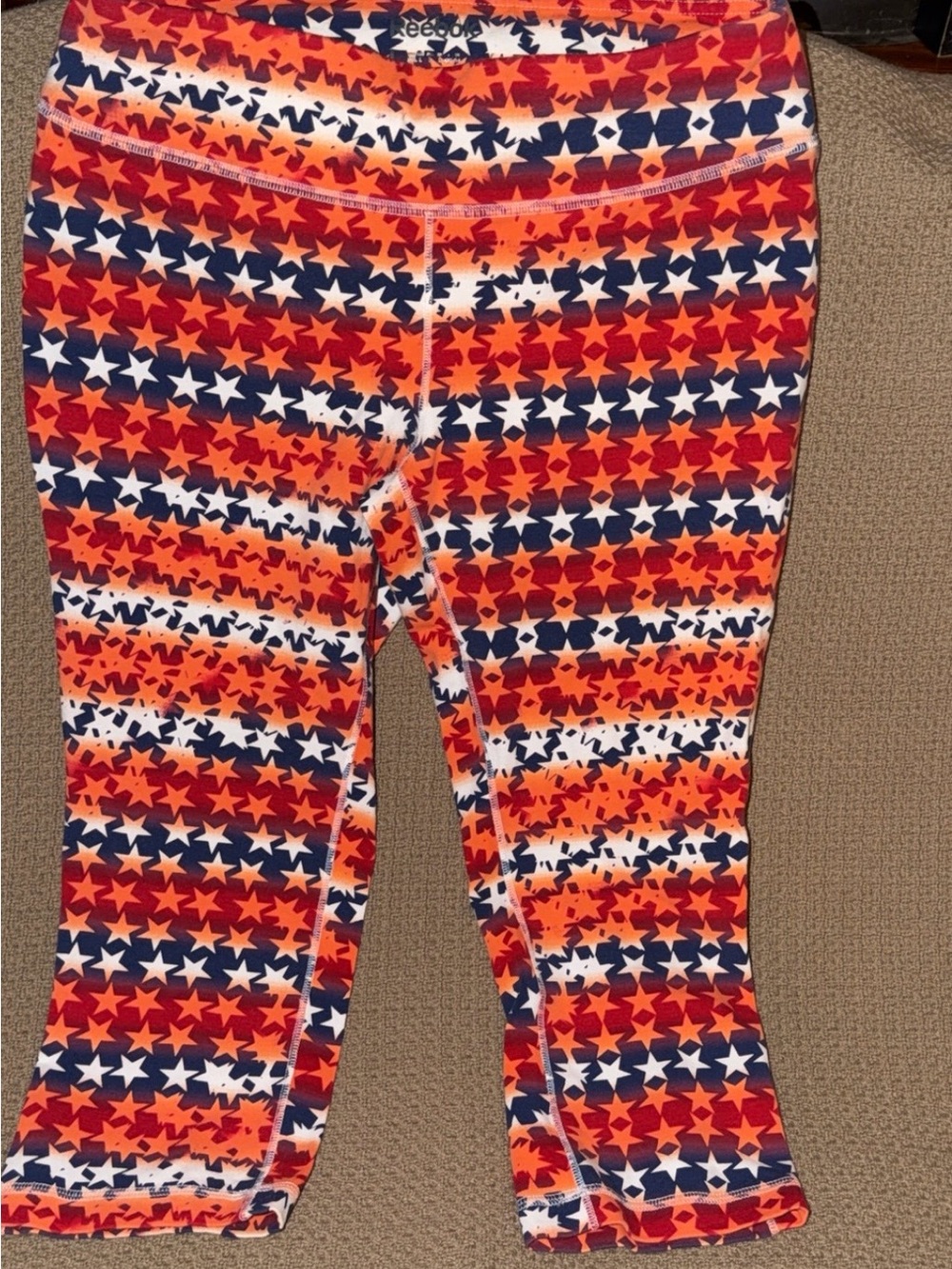 Reebok Orange, Navy & White Star-Print Leggings